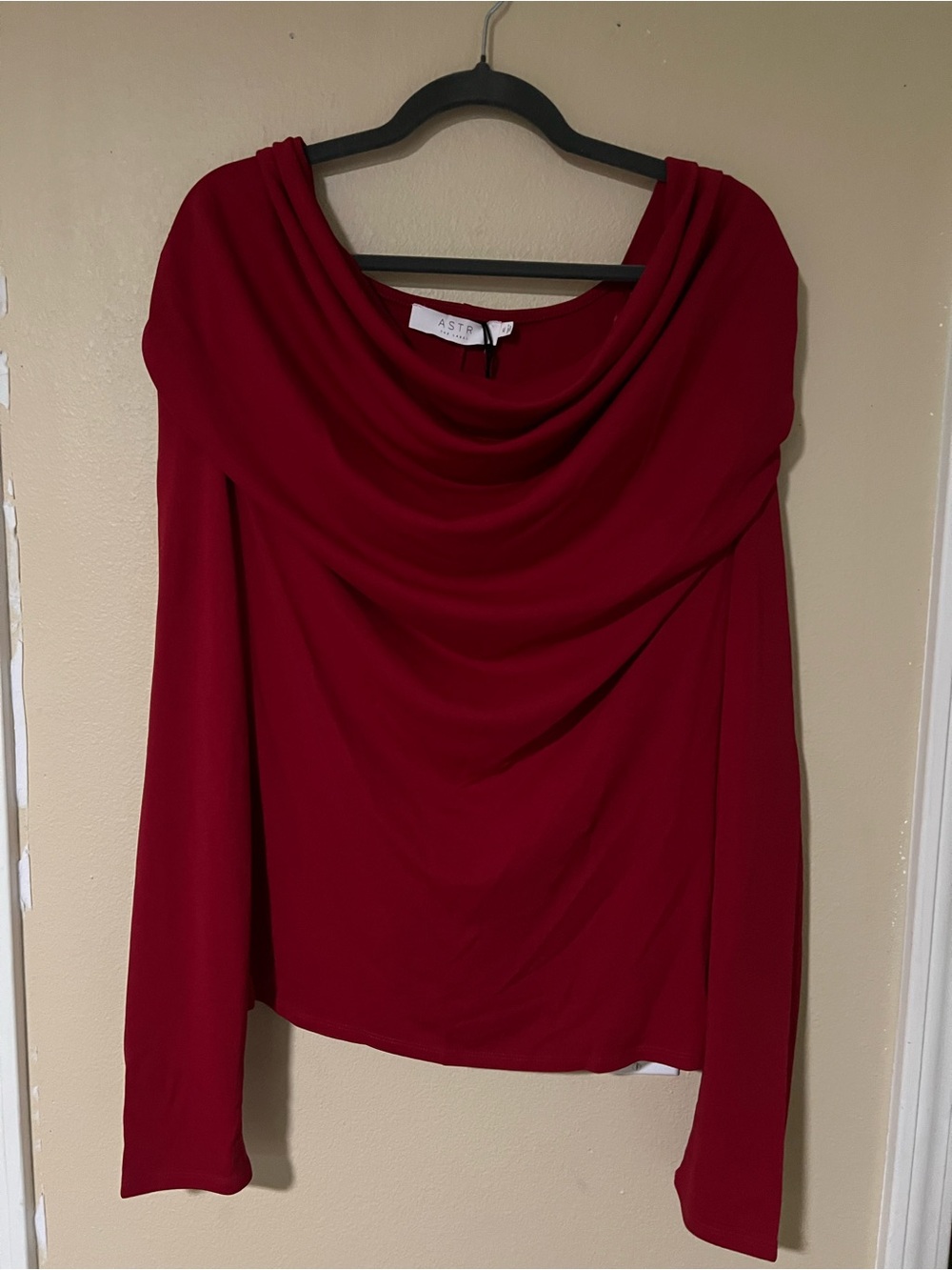 Astr Burgundy Draped Cowl Long Sleeve Top